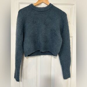 Zara Small Cropped Blue Long Sleeve Sweater